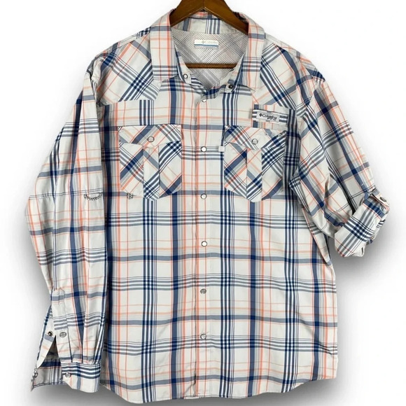 Columbia PFG Beadhead Guide Plaid L/S Shirt Size Large Pearl Snaps Outdoor - Picture 1 of 17